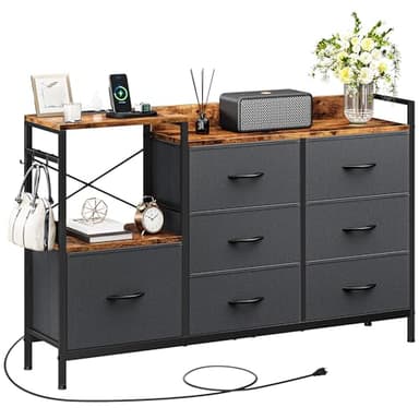 YITAHOME TV Stand with Charging Station, TV Dresser for 52'', Media Console Table, Long TV Stand for Living Room TV Stand with 7 Drawers and Shelves - Image 1