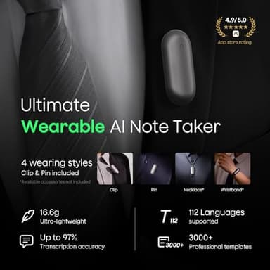 Plaud NotePin Voice Recorder, AI Voice Recorder, App Control, AI Notetaker, AI Transcribe & Summarize, Support 112 Languages, 64GB Memory, Audio Recorder for Lectures, Meetings, Cosmic Gray - Image 3