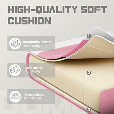DUMOS Ergonomic Gaming Office Desk Chair with Footrest and Headrest for Adults, PU Leather Video Computer Chair with Linkage Armrests, Height Adjustable 360° Swivel Recling Chair, White Pink - Image 7