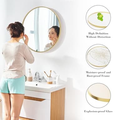 DUMOS Gold Circle Mirror for Wall 30 inch, Bathroom Round Mirror for Over Sink, Bathroom, Entryway, Bedroom, Vanity - Image 3