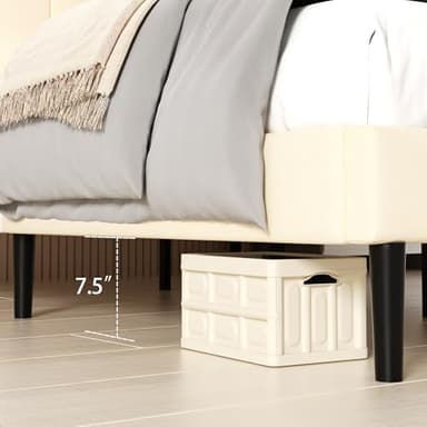 UNIZONE Queen Bed Frame with Button Tufted Headboard, Velvet Upholstered Platform Bed Frame, Mattress Foundation with Wooden Slat Support, Noise Free, No Box Spring Needed, Easy Assembly, Beige - Image 6