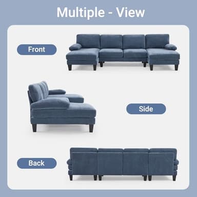 VINGLI 110" Sectional Couches for Living Room,U Shaped Couch with Double Chaise, 4-Seat Sofa Set with Corduroy Fabric for Home Furniture,Ocean Blue - Image 6