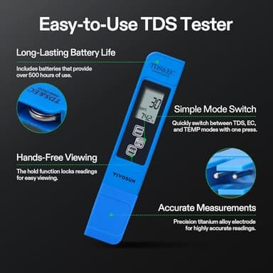VIVOSUN Digital pH and TDS Meter Kits, 0.01pH High Accuracy Pen Type pH Meter ± 2% Readout Accuracy 3-in-1 TDS EC Temperature Meter for Hydroponics, Pool and Aquarium, Yellow Blue, UL Certified - Image 3