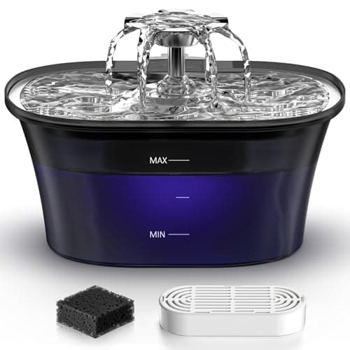 Cat Water Fountain - Recant Cat Fountain 2.5L/84oz Automatic Pet Fountain with Stainless Steel Lid, Dog Water Dispenser with Replacement Filters for Cats Dogs Multiple Pets (Black, Large) - Image 1