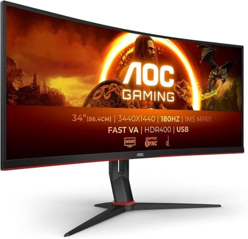 AOC CU34G2XP/BK Gaming Monitor - 34" WLED Curved Monitor - 180Hz Refresh Rate, 5ms Response Time (Renewed) - Image 1