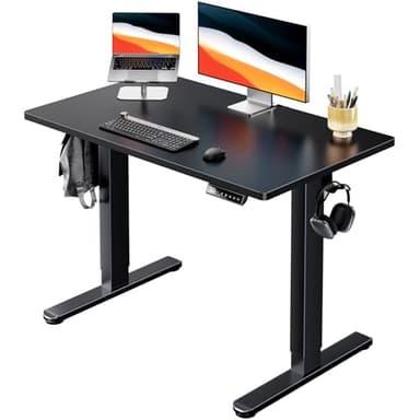 HUANUO Electric Standing Desk, 40" x 24" Whole Piece Desktop, Adjustable Height Computer Desk, 4 Height Memory Settings, Sit Stand Up Desk for Home Office, Black - Image 1