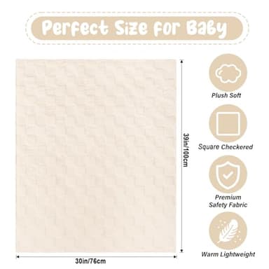 Plush Soft with Square Checkered Baby Blanket,Fleece Infant Toddler Blankets for Girls Boys,Warm Lightweight Breathable Newborn Receiving Blankets for Crib Stroller 30"×39"(Beige,Square) - Image 5