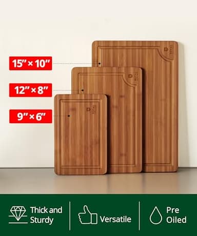 ROYAL CRAFT WOOD Wooden Cutting Boards for Kitchen Meal Prep & Serving - Bamboo Wood Serving Board Set with Deep Juice Groove Side Handles - Charcuterie & Chopping Butcher Block for Meat (3 Pcs) - Image 4