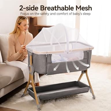 Larex Baby Bassinet Bedside Sleeper for Baby, Baby Crib Bed for Newborn Infant, Bedside Bassinet with Wheels, 5 Adjustable Height, Mosquito Net, Breathable Mattress and Mesh, Storage Basket and Bag - Image 8