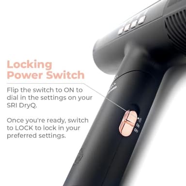 SRILabs DryQ “Smart” Hair Dryer - Super Lightweight, Foldable - Powerful, Quiet Motor - Infrared and Ionic Technology - 3 Magnetic Attachments - Heat Control with Locking Switch - Image 7