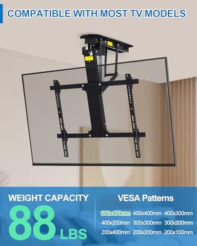 TOPSKY Electric Adjustable Ceiling TV Mount with Remote, Motorized Flip Down Fits for Flat and Pitched Roof and 32 to 70 Inch Flat and Curved Screen TVs (Black) - Image 4