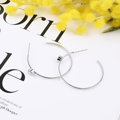 Silvery Large Open Hoop Earrings Stud Earrings Lightweight Earrings for Women Trendy - Image 7