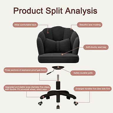 HDHNBA Vanity Chair Velvet Petal Desk Chair Upholstered Modern Tufted Home Office Chair with Back, Height Adjustable Computer Task Chair for Bedroom Living Room - Image 4