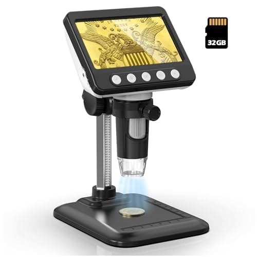 WKR Coin Microscope, 4.3" LCD USB Digital 1000X Coin Magnifier with 8 Adjustable LED Lights, 1080P PC View Compatible with Windows/MacBook for Adults Kids - Image 1