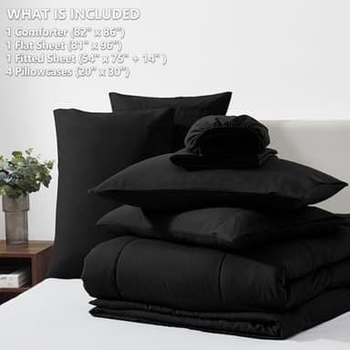 CozyLux Full Size Comforter Sets Black, 7 Pieces Bed in a Bag, Black Comforter Full Size, All Season Bedding Sets with Stitch Quilted Comforter, Flat Sheet, Fitted Sheet, Pillowcases - Image 5