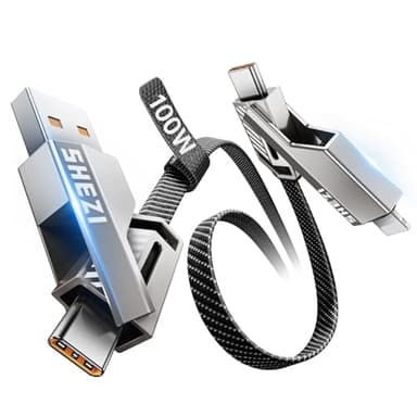 Vexipia 4-in-1 USB C Cable 100W 3FT Compatible with Lightning Cable [Fast Charging & Data Transfer] Flat Nylon Braided for iPhone iPad Charger Cord, Multi Charge Wire Combo with L/Type C/USB A Port - Image 1
