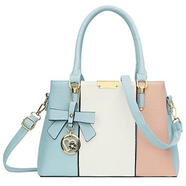 KKXIU 3 Zippered Compartments Purses and Handbags for Women Top Handle Satchel Shoulder Ladies Bags (A-Blue White Pink) - Image 1