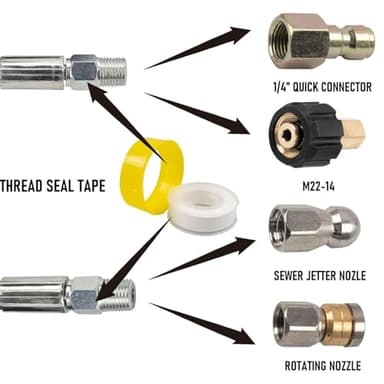 Xiny Tool Sewer Jetter Kit for Pressure Washer 50FT, 4000 PSI Drain Cleaner Hose 1/4 Inch NPT, Corner Rotating and Button Hose Sewer Jetting Nozzle Pearl Corsage Pin Tape Handle Strap Spanner, Blue - Image 3