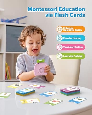 Talking Flash Cards for Toddlers 1 2 3 4 Year Olds, Montessori Language Learning with 224 Words, Pocket Speech Therapy and Autism Playthings, Children's Sensory Educational Device, Pink - Image 3