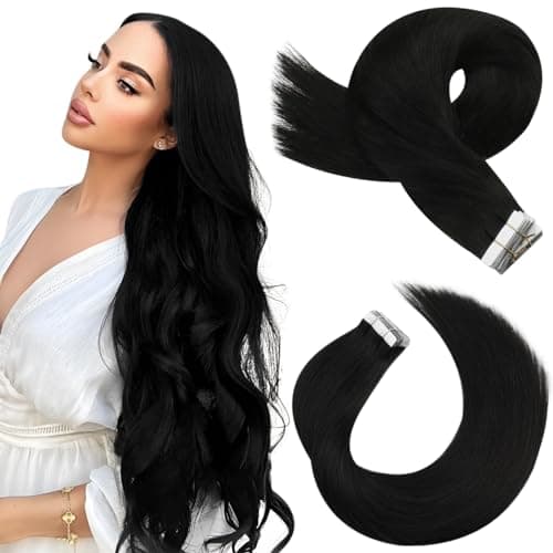 Moresoo 26 Inch Tape in Hair Extensions Human Hair Seamless Invisible Hair Extensions Tape in Real Human Hair 50g Natural Black Human Tape in Extensions#1B 20Pcs - Image 1