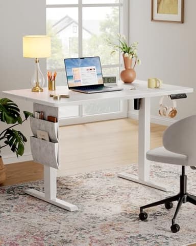 Marsail Standing Desk Adjustable Height,48"*28" Electric Standing White Deskwith Storage Bag,Sit Stand up Deskfor Home Office Writing Computer Table,4 Memory Preset with Headphone Hook,Cable Manager - Image 2