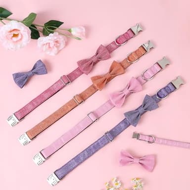 Jumpress Dog Collar with Bow for Small Medium Large Dogs, Cute Bling Dog Bow Tie Collar with Metal Buckle, Soft & Durable for Small Dogs Walking (Light Pink, S) - Image 3