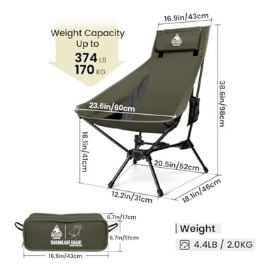 OneTigris Tigerblade High Back Camping Chair with Pillow Design, Comfortable Widened Seat Folding Chair - Image 3