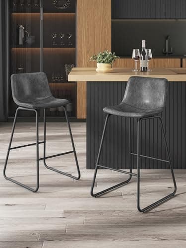 Aowos Bar Stools Set of 3, 26 Inches Counter Height Bar Stools with Back, Modern Faux Leather Barstools with Metal Legs and Footrest, Bar Chairs for Kitchens Island (Gray) - Image 6