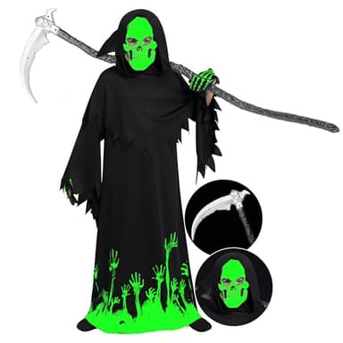 Spooktacular Creations Glow in the Dark Grim Reaper Costume for Boys, Halloween Costumes for Kids, Boys-3T(3-4yr) - Image 1