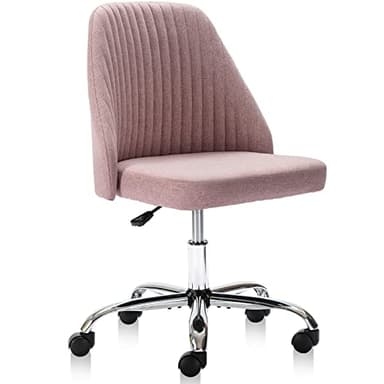 DUMOS Office Desk Chair, Modern Cute Rolling Vanity Swivel Task Chairs with Wheels, Comfortable Back Seat Armless for Home, Bedrooms, Office, Study, Student, Adults, Make-up, Dressing Room, Pink - Image 1
