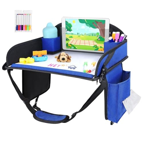 WENRENER Kids Travel Tray, Travel Tray For Kids Car Seat, Toddler Road Trip Essentials With Drawing Kit, Carseat Tray For Kids Travel, Travel Activities Road Trip Must Haves For Kids (Navy Blue) - Image 1