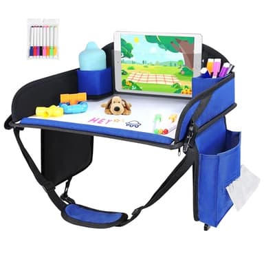 WENRENER Kids Travel Tray, Travel Tray For Kids Car Seat, Toddler Road Trip Essentials With Drawing Kit, Carseat Tray For Kids Travel, Travel Activities Road Trip Must Haves For Kids (Navy Blue) - Image 1