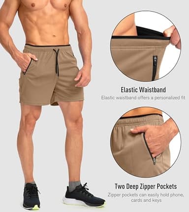 G Gradual Men's Running Shorts with Zipper Pockets Quick Dry Gym Athletic Workout 5" Shorts for Men (Khaki, XX-Large) - Image 5