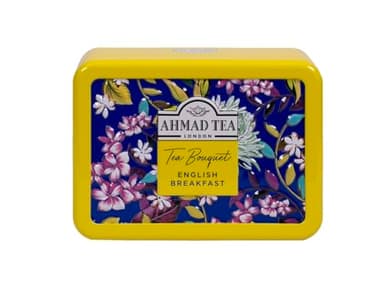 Ahmad Tea Floral Tea Tin Gift, Yellow Caddy, English Breakfast, 10 Tea Bags - Image 1