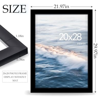 Fisnish 20x28 Picture Frame, Black 20 x 28 Poster Frame for Horizontal or Vertical Wall Mounting, 1 Pack - Image 3