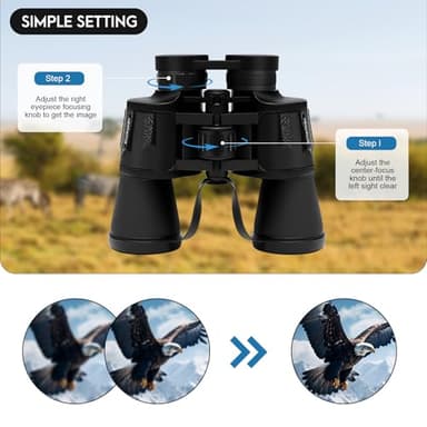 Upcheirna 20x50 High Power Binoculars with Focus Adjustment &Lens Protection for Long-Distance Viewing, Low Light Night Vision, Lightweight & Portable HD for Adults, Bird Watching,Hunting (Black) - Image 3