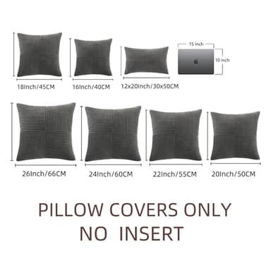 Fancy Homi 2 Packs Dark Gray Decorative Throw Pillow Covers 18x18 Inch for Living Room Couch Sofa, Rustic Farmhouse Boho Home Decor, Soft Corss Corduroy Patchwork Textured Square Cushion Case 45x45 cm - Image 8