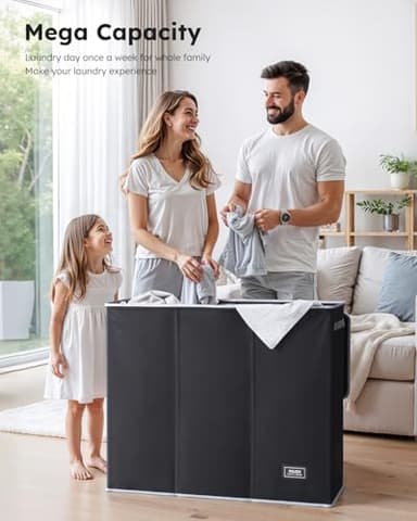 SOLEDI 180L Laundry Hamper 3 Section, Extra Large Laundry Hamper with Lid, Dirty Clothes Hamper with Sturdy Handle, Large Laundry Basket Organizer for Laundry Room, Bedroom, Hampers for Laundry - Image 3