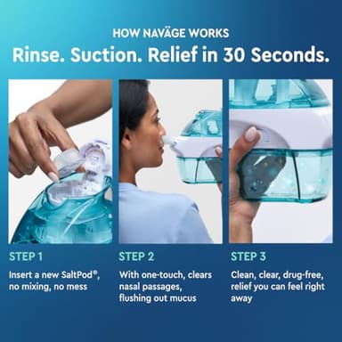 Navage Multi-User Bundle - Navage Irrigation System - Saline Nasal Rinse Kit with 1 Nose Cleaner, 30 Salt Pods, and Extra Nasal Dock and Pair of Nose Pillows - Image 4