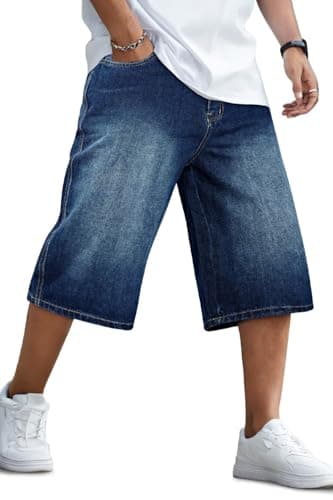 GINGTTO Mens Baggy Denim Shorts Casual Loose Fit Blue Jean Shorts Long Cut Off Hip Hop Cropped Jorts Men 30 - Image 1