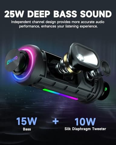 Bluetooth Speakers Wireless Loud Stereo Sound IPX7 Waterproof Outdoor Portable 25W Super Bass Speaker for Home Party Beach with 24H Playtime Colorful Lights BT5.3 TWS Pairing Birthday Gift Black - Image 3