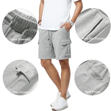 3rd hill Mens Casual Sweat Cargo Cotton Shorts Drawstring Elastic Waist Athletic Workout Gym Jogger Shorts with 5 Pockets Light Gray - Image 4