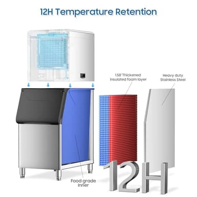 Commercial Ice Maker 600 Lbs/24H Commercial Ice Maker Machine Industrial Ice Machine with 400Lbs Storage, Ice Ready in 5-12 min, Stainless Steel Ice Maker for Bar Cafe Business Restaurant - Image 6