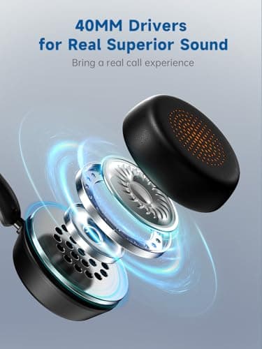 SEJJ Wireless Headset with Mic for Work, Bluetooth 5.4 Headphones with AI Noise-Canceling Mic for Clear Calls, Wireless Headsets with Mic Mute & USB A/C Dongle for PC, Computer, Laptop, Black - Image 7