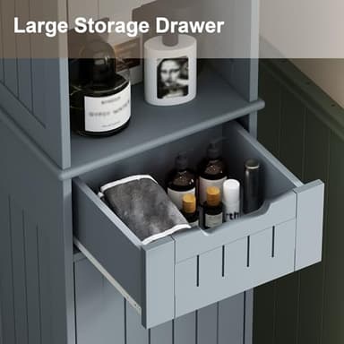 ChooChoo 67" Tall Bathroom Storage Cabinet Freestanding with Adjustable Shelves, Narrow Storage Linen Cabinet with 2 Doors and 1 Drawers for Bathroom, Living Room, Kitchen, Grey - Image 8