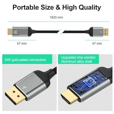 LEKVKM DisplayPort to HDMI Cable 6ft, DP to HDMI 4K@60Hz 1080P, Braided/Alum Shell/Optimal Chip Solution,Thunderbolt 2 to HDMI Cable for MacBook Air/Pro,Dock,Monitor,Projector and More - Image 5