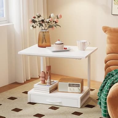 YAOHUOO 2-Tier Desktop Printer Stand with Fabric Drawer, Prtiner Table with Storage Shelf, Desk Organizer for Home Office,3D Printer,Fax Machine,Scanner, 19.6"x14.9" White - Image 5