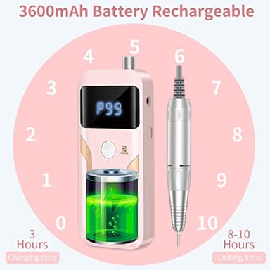 Portable Nail Drill Professional 35000 RPM, MOCOWIND Rechargeable Electric Nail File Machine E File for Acrylic Gel Polishing Removing, Cordless E-File with Bits Kit for Manicure Salon Home, Pink - Image 5