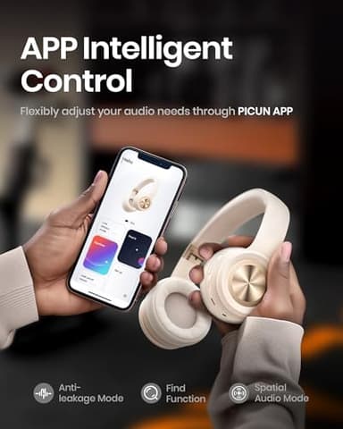 Picun Solo6 Wireless Bluetooth Headphones, 5EQ Music Mode, On-Ear Headphone with Built-in Microphone, Foldable Headset with 140H Battery Life, App Control for Girls, Home, School, Travel (Khaki) - Image 6