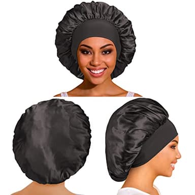 3 Pack Satin Bonnet Silk Hair Bonnet for Sleeping, Sleep Bonnets for Women Large Wide Soft Band Sleep Cap for Curly Hair Braids - Image 2